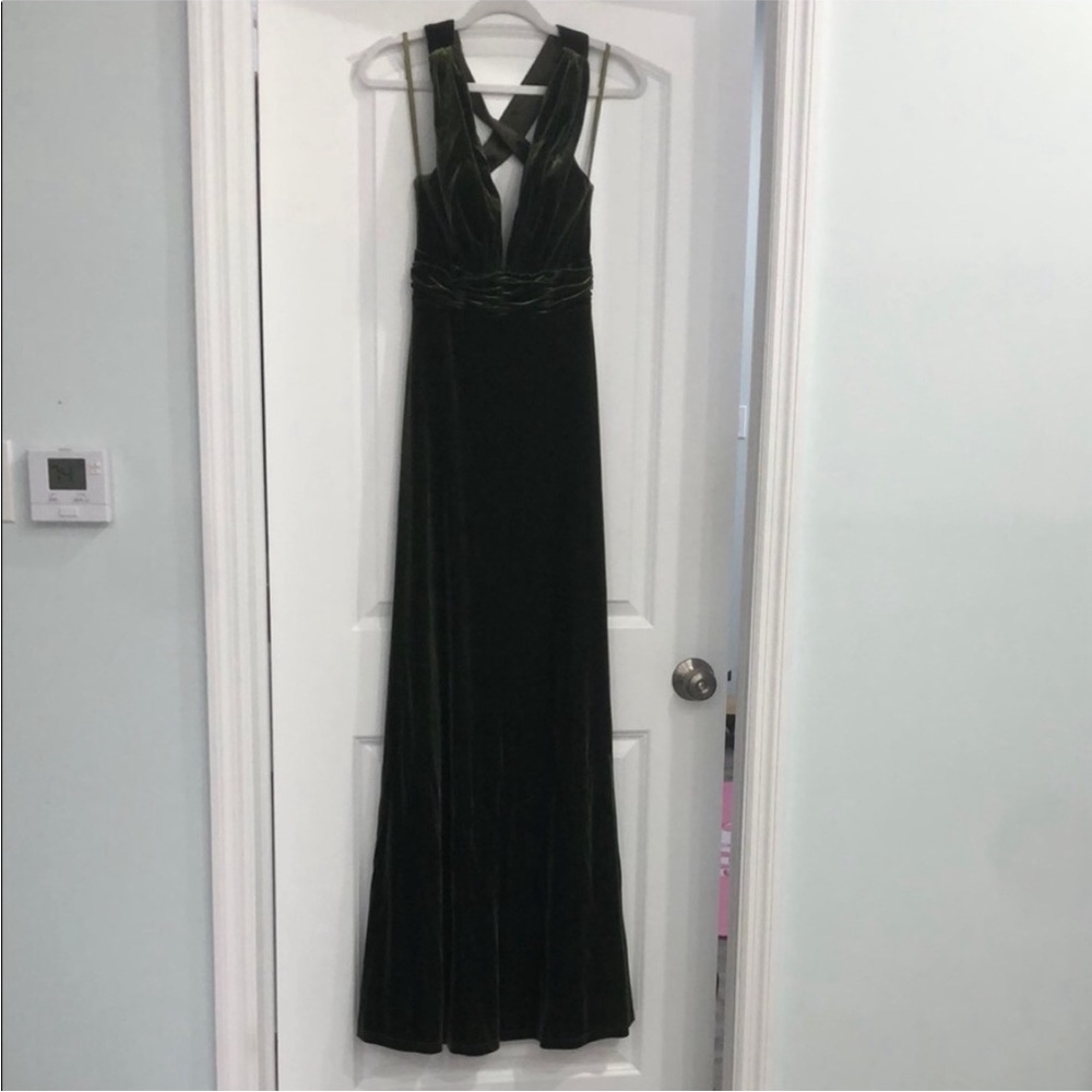 Revelry Velvet Backless Dress in Deep Green - Picture 2 of 5